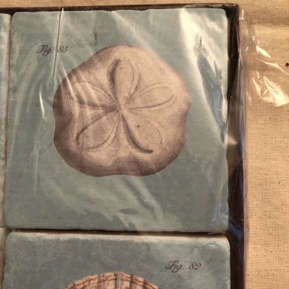 New NIB four marble coasters blue with shells with cork backing Screencraft - Picture 3 of 7